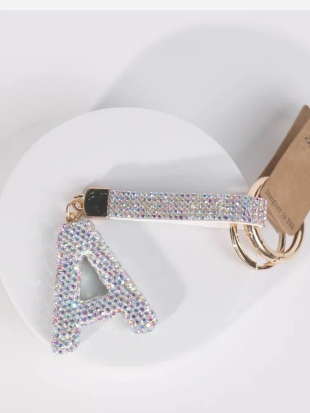 Crystal Initial 'A' Keychain Wristlet - Sparkling Iridescent